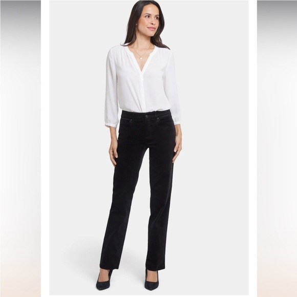 NYDJ The Marilyn Straight-Leg Velvet Jeans Size 12 in Black Inseam 32” - Picture 16 of 16